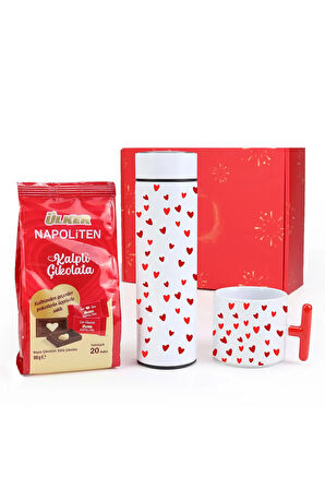 Kalpli Kupa & Termos & Çikolata Sevgiliye Hediye Kutusu