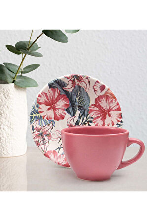 Pembe Çay Fincanı & Saten Toka & Sukulent & 2'li Tea Shop Çay Hediye Seti