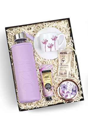 Mor Matara & Fincan & Krem & Ayna & Kahve Kadınlara Özel Hediye Seti