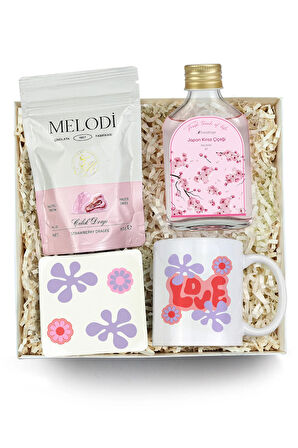 Melodi Draje & Japon Kiraz Çiçeği Kolonyası &  Kupa Bardak & Bardak Altlığı Hediye Seti