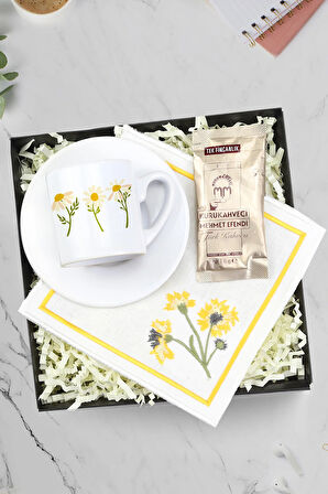 Papatya Fincan & Sunum Peçetesi & Mehmet Efendi Türk Kahvesi Hediye Seti