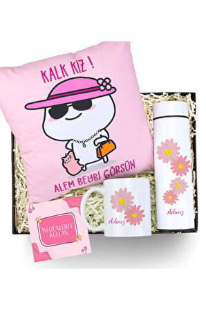 Kişiye Özel Termos & Motto Yastık & Kupa Hediye Seti