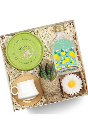 Melodi Lokum & Kolonya & Çiçek & Mum & Fincan Hediye Seti