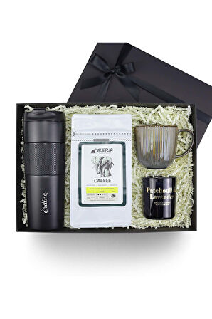 250gr Filtre Kahve & Kupa & Termos & Rakle Mum Premium Hediye Kutusu