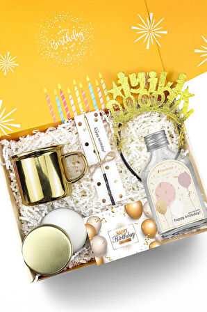 Mum & Kupa & Taç & Kolonya & Doğum Günü Mumu Hediye Seti