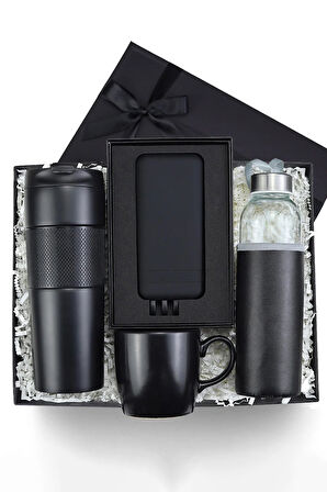 French Pressli Termos & Powerbank & Kupa & Matara Premium Hediye Seti