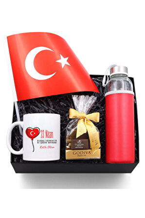 Godiva Çikolata & Matara & Türk Bayrağı & Kupa 23 Nisan Hediye Seti