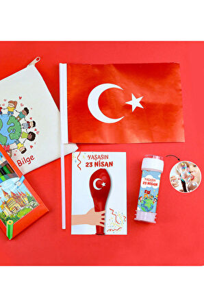 Kuru Boya & Bez Çanta & Türk Bayrağı & Balon & Köpük Baloncuk 23 Nisan Hediye Seti