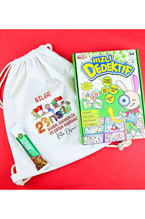 Kişiye Özel Bez Çanta & Ritoys Hızlı Dedektif Oyunu & Gofrik Çikolata 23 Nisan Hediye Seti