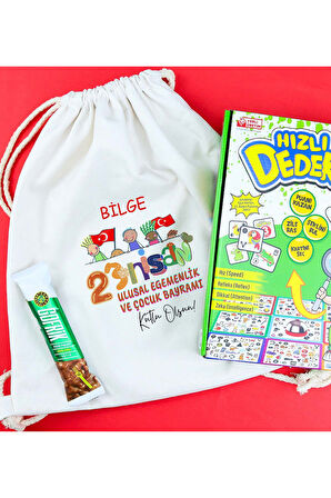 Kişiye Özel Bez Çanta & Ritoys Hızlı Dedektif Oyunu & Gofrik Çikolata 23 Nisan Hediye Seti