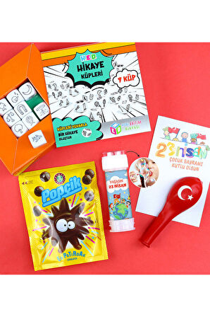Hikaye Küpleri Sözel Zeka Oyunu & Köpük Baloncuk & Balon & Popçik Çikolata 23 Nisan Hediye Seti
