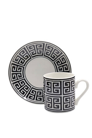 2'li Siyah Beyaz Fincan & Selamlıque Türk Kahvesi & Rakle Mum & Zebra Fular