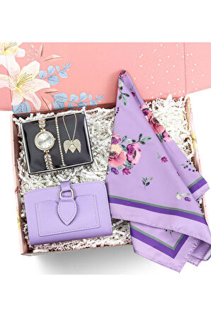 Kişiye Özel Kolye & Kadın Saat & Fular & Cüzdan Hediye Seti