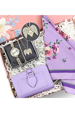 Kişiye Özel Kolye & Kadın Saat & Fular & Cüzdan Hediye Seti