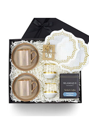 2 li Fincan & Kahve Yanı Su Bardağı & Türk Kahvesi & Sunum Kahve Peçetesi & Mini Sabun Hediye Seti