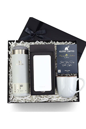 Termos & Powerbank & Filtre Kahve & Porselen Kupa Premium Hediye Seti