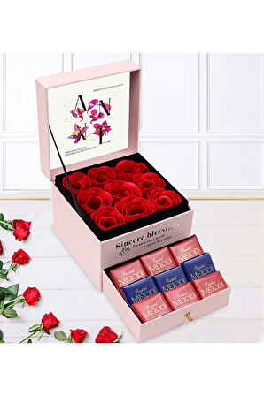 Anneler Gününe Özel Çikolatalı Çekmeceli Pembe Gül Kutusu