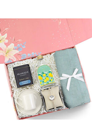 Fincan & Şal & Saat & Kolonya & Türk Kahvesi Hediye Seti