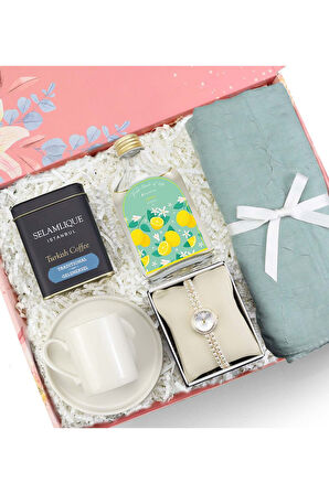 Fincan & Şal & Saat & Kolonya & Türk Kahvesi Hediye Seti