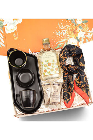 Kolonya & Fular & Türk Kahvesi & Fular & Türk Kahvesi Sunum Seti