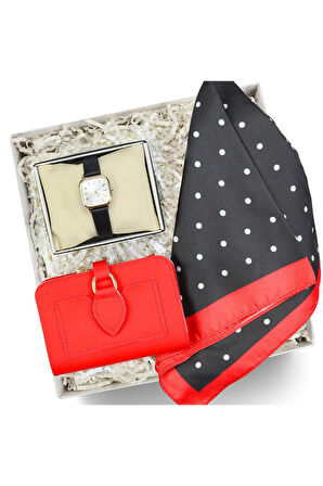 Kadın Saati & Fular & Cüzdan Hediye Seti