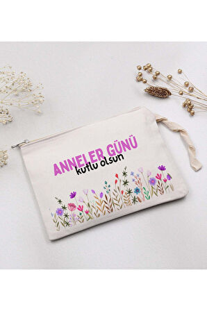 Bez Çanta & Saten Toka & Ahşap Yelpaze Anneler Günü Hediye Seti