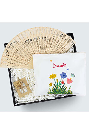 Kişiye Özel Bez Çanta & Özel Kutulu Mini Sabun & Ahşap Yelpaze Anneler Günü Hediye Seti