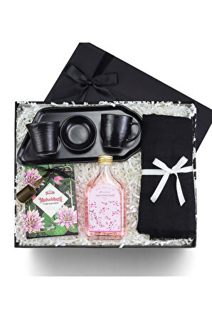 Türk Kahvesi Sunum Seti & Bambu Siyah Şal & Muhabbetli Türk Kahvesi & Premium Hediye Seti