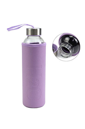 Deri Kılıflı Cam Matara & Mor Fular & Mor Yumuşak Deri Cüzdan & 100 ml Kolonya Hediye Seti