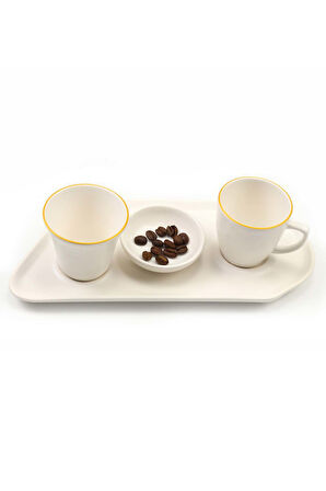 Beyaz Türk Kahvesi Sunum Seti & Selamlıque & 200ml Kolonya & Godiva Napoliten Çikolata