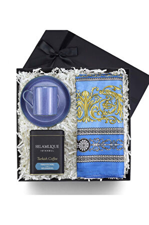 Şal & Porselen Fincan & Selamlıque Türk Kahvesi Hediye Seti