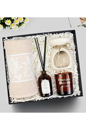 El ve Yüz Havlusu & Oda Kokusu & Buhurdanlık & Rakle Mum Hediye Seti