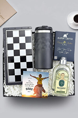 Satranç - Tavla - Dama & Termos & Eyüp Sabri Tuncer Tıraş Kolonyası & Filtre Kahve Hediye Seti