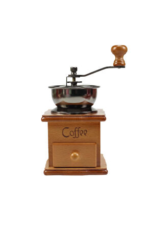 Kahve Öğütücü & Karaf & 13x13 cm Ahşap Paspartu & Kahverengi Porselen Kupa & Rakle Mum