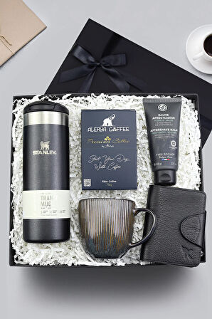 0,47 L & Premium Filtre Kahve & Deri Siyah Cüzdan & Yves Rocher Balsam & Porselen Kupa Hediye Seti