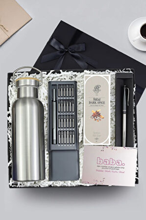 Termos Matara & Tornavida Seti & Kolonya & Metalik Roller Kalem Hediye Seti