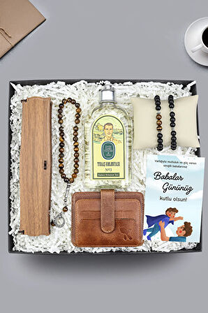 Kaplangözü Tesbih & Eyüp Sabri Tuncer Tıraş Kolonyası-2'li Bileklik-Hakiki Deri Kartlık Hediye Seti
