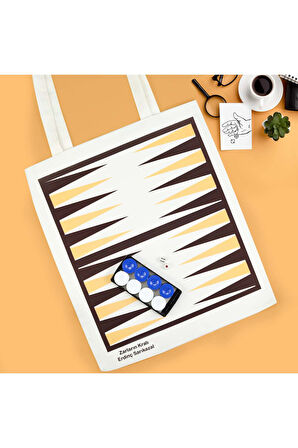 Tavla Baskılı Bez Çanta & Fincan & Çerçeve & Selamlıque Türk Kahvesi Babalar Günü Hediye Seti