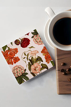 Ahşap Görünüm 13x13 cm Paspartu Çerçeve & Sukulent & Porselen Kupa & Taş Bardak Altlığı Hediye Seti