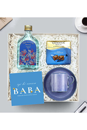 Okyanus Kolonya & Godiva Çikolata & Mavi Porselen Fincan