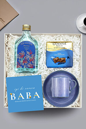 Okyanus Kolonya & Godiva Çikolata & Mavi Porselen Fincan Hediye Seti