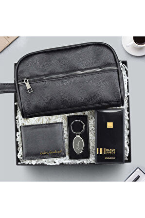 Erkek El Çantası & Cüzdan & Anahtarlık & Black Suede Parfüm