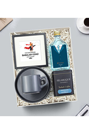 Paspartu Çerçeve & Gri Double Fincan & Okyanus Babalar Günü Kolonyası & Selamlıque Türk Kahvesi