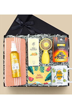 Peştemal & Vücut Güneş Spreyi & Kolonya & Bitki Çayı & Kupa Bardak & El Fanı Hediye Seti