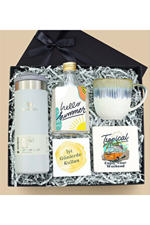 Termos & Kolonya & Kupa & Taş Bardak Altlığı Yaz Hediye Seti