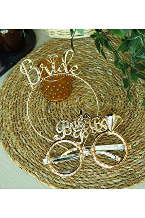 Apollon Simli Gazlı İçecek & Gold Kupa & Kolonya & Bride Taç & Bride Gözlük Hediye Seti