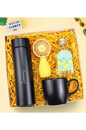 Kişiye Özel Termos & Kupa & Kolonya & El Fanı Yaza Merhaba Hediye Seti