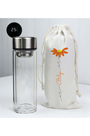 Kişiye Özel Kılıflı Dereceli Cam Matara & Defter & Tükenmez Kalem & Kolonya & Turuncu Çerçeve