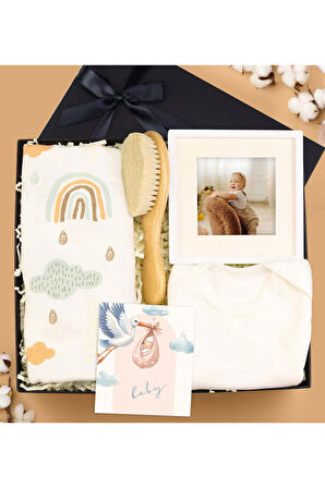 Müslin Bez Örtü & Zıbın & Bebek Saç Fırçası Premium Yenidoğan Hediye Seti
