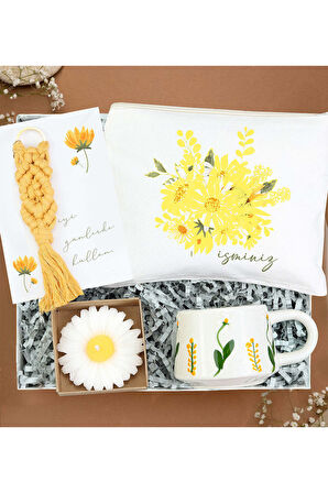 Kişiye Özel Bez Çanta & Anahtarlık & Mum & %100 El Yapımı Hediye Seti